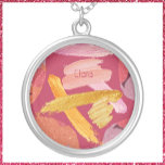 Lebhafte Magenta und Gold Abstrakt Versilberte Kette<br><div class="desc">Lebhaftes Magenta und Gold Abstract Design in lebhaften Farben. Um NAME zu entfernen,  wenn Sie es bevorzugen,  einfach Backspace über den Text in Personalisierung.</div>