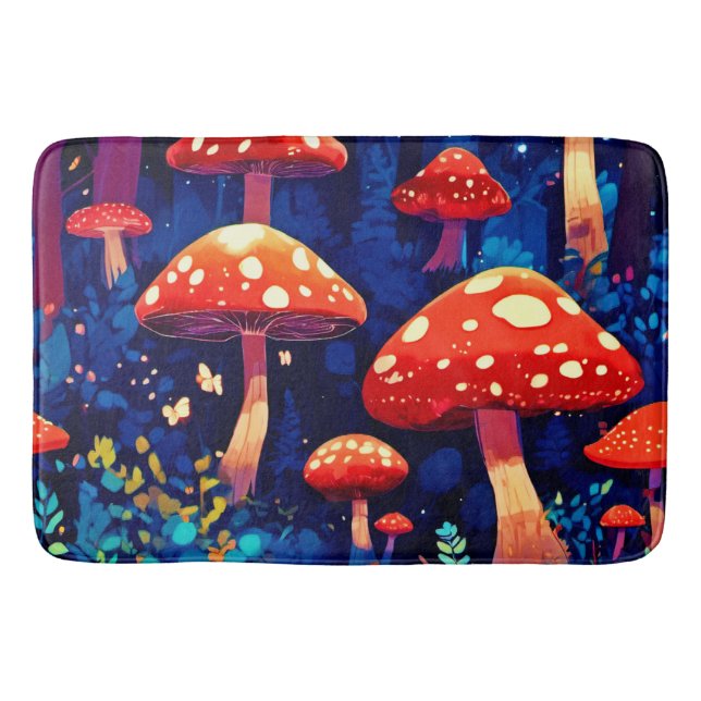 Lebhafte Magic Mushroom Forest Art Badematte (Vorderseite)