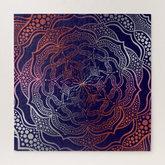 Lebhafte Mandala Boho Chic Elegant Navy Rose Gold Puzzle (Vertikal)