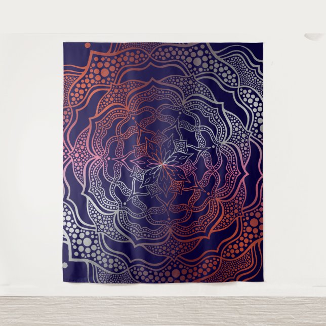 Lebhafte Mandala Boho Chic Elegant Navy Rose Gold Wandteppich (Vorderseite)