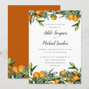 Lebhafte Mandarine Citrus Blätter Aquarellfeier Einladung