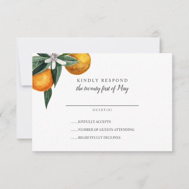 Lebhafte Mandarine Citrus Orange Wedding RSVP Karte (Vorderseite)