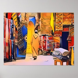 Lebhafte marokkanische Souk Wall Art, Market Stree Poster