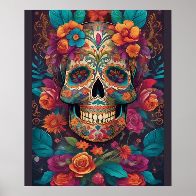 Lebhafte mexikanische Feier: Sugar Skull Art Poster (Vorne)