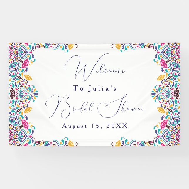 Lebhafte mexikanische Fiesta Style Rainbow Wedding Banner (Horizontal)