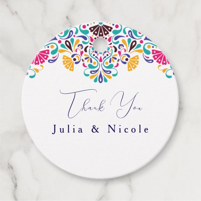 Lebhafte mexikanische Fiesta Style Rainbow Wedding Geschenkanhänger (Vorderseite)