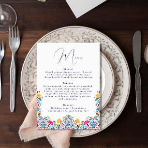 Lebhafte mexikanische Fiesta Style Rainbow Wedding Menükarte