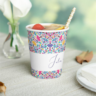 Lebhafte mexikanische Fiesta Style Rainbow Wedding Pappbecher