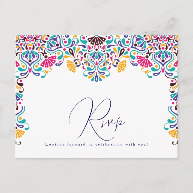 Lebhafte mexikanische Fiesta Style Rainbow Wedding Postkarte (Vorderseite)