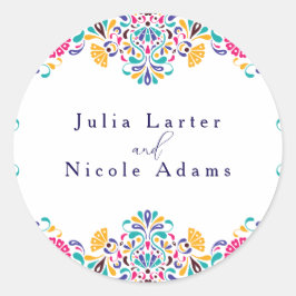 Lebhafte mexikanische Fiesta Style Rainbow Wedding Runder Aufkleber