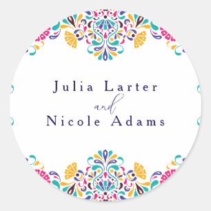 Lebhafte mexikanische Fiesta Style Rainbow Wedding Runder Aufkleber