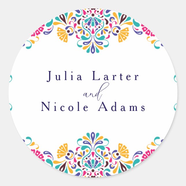 Lebhafte mexikanische Fiesta Style Rainbow Wedding Runder Aufkleber (Vorderseite)