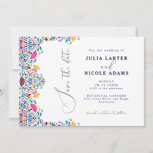 Lebhafte mexikanische Fiesta Style Rainbow Wedding Save The Date