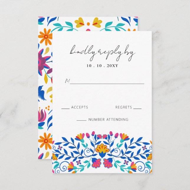 Lebhafte mexikanische Fiesta Wedding RSVP Karte (Vorne/Hinten)