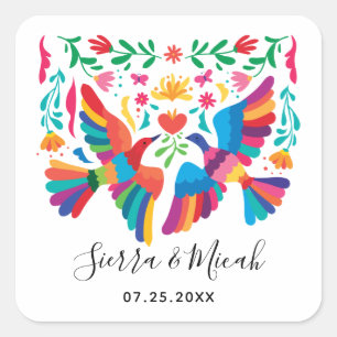 Lebhafte mexikanische Inspiriert Vögel und Blumen Quadratischer Aufkleber