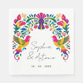 Lebhafte mexikanische Otomi Birds Floral Fiesta We Serviette