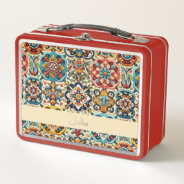 Lebhafte mexikanische Red Blue Tiles Personalisier Metall Brotdose