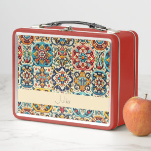 Lebhafte mexikanische Red Blue Tiles Personalisier Metall Brotdose