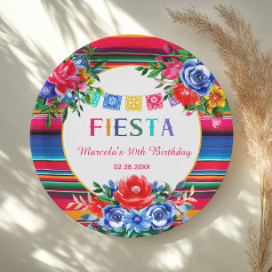 Lebhafte mexikanische Serape & Floral Geburtstag F Pappteller