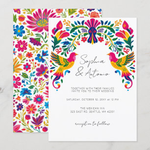 Lebhafte mexikanische Vögel Otomi Blumenfiesta Hoc Einladung