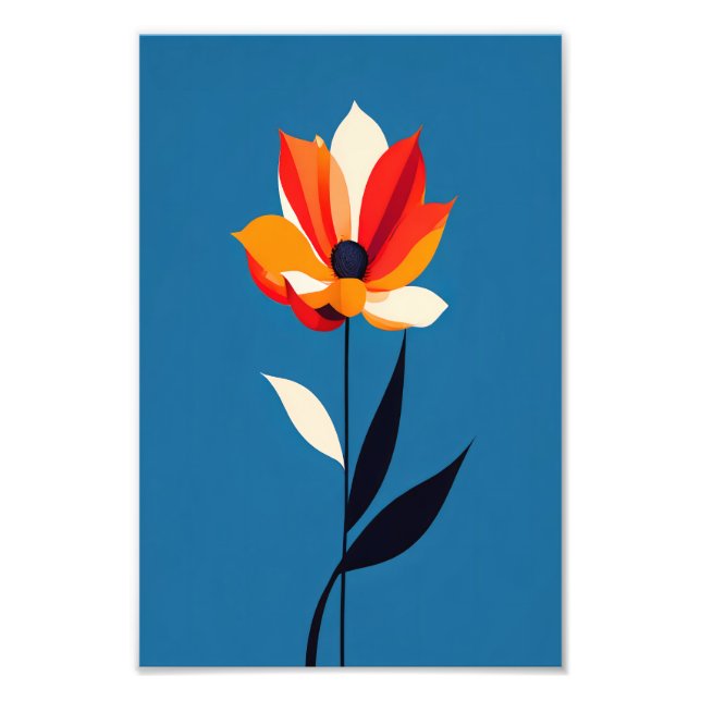 Lebhafte Minimalistische Blume auf Blue Art Fotodruck (Vorne)