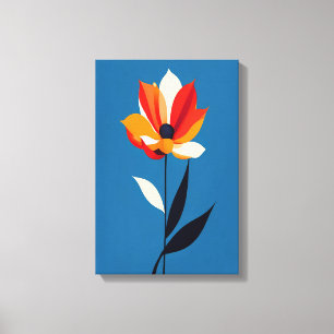 Lebhafte Minimalistische Blume auf Blue Art Leinwanddruck
