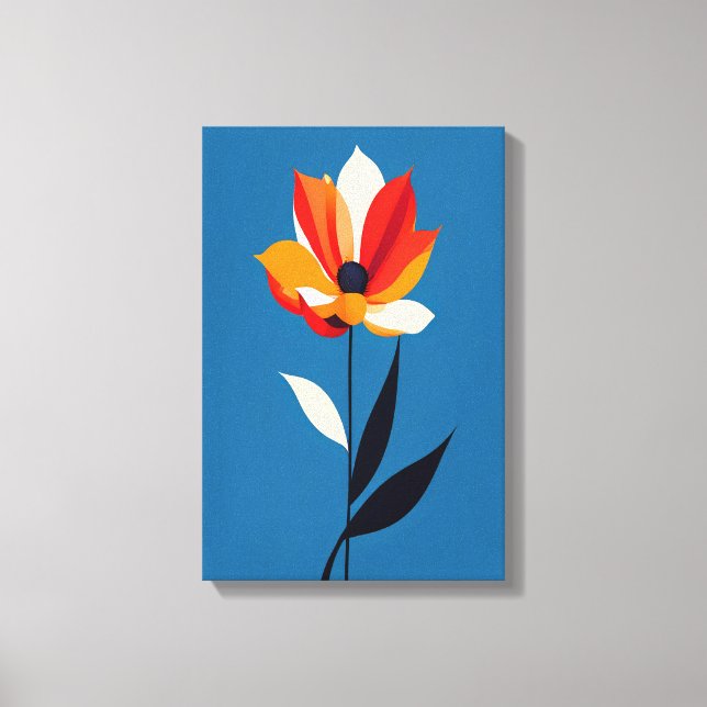 Lebhafte Minimalistische Blume auf Blue Art Leinwanddruck (Vorderseite)
