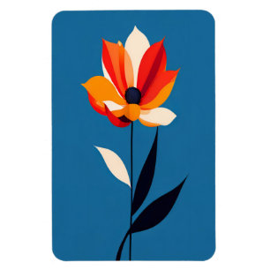 Lebhafte Minimalistische Blume auf Blue Art Magnet