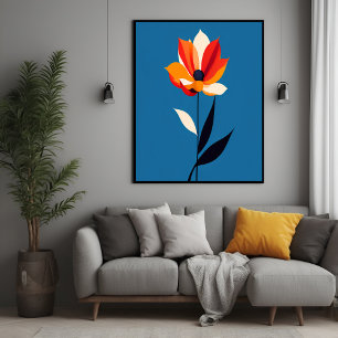 Lebhafte Minimalistische Blume auf Blue Art Poster