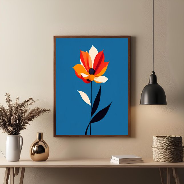 Lebhafte Minimalistische Blume auf Blue Art Poster (Von Creator hochgeladen)