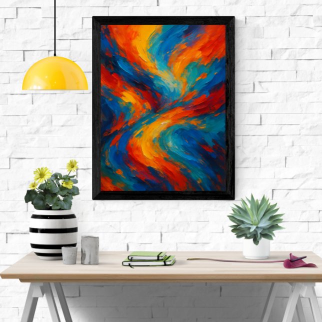 Lebhafte, moderne, Abstrakte Swirl-Malerei Poster (Abstract Colorful Swirl Wall Art – Vibrant Modern Painting Print for Home or Office)