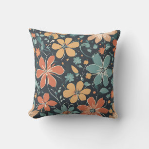 Lebhafte moderne Blumen, Orange, gelbe Blumen. Ret Kissen