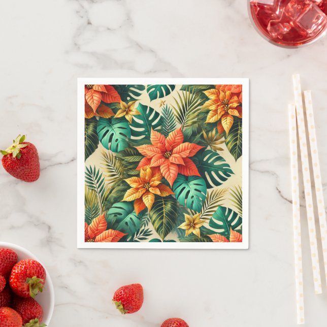 Lebhafte Monstera & Poinsettia Découpage Napkins Serviette (Beispiel)