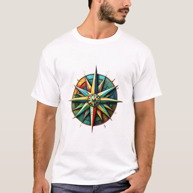 Lebhafte Nautical Compass-Rose T-Shirt (Vorderseite)
