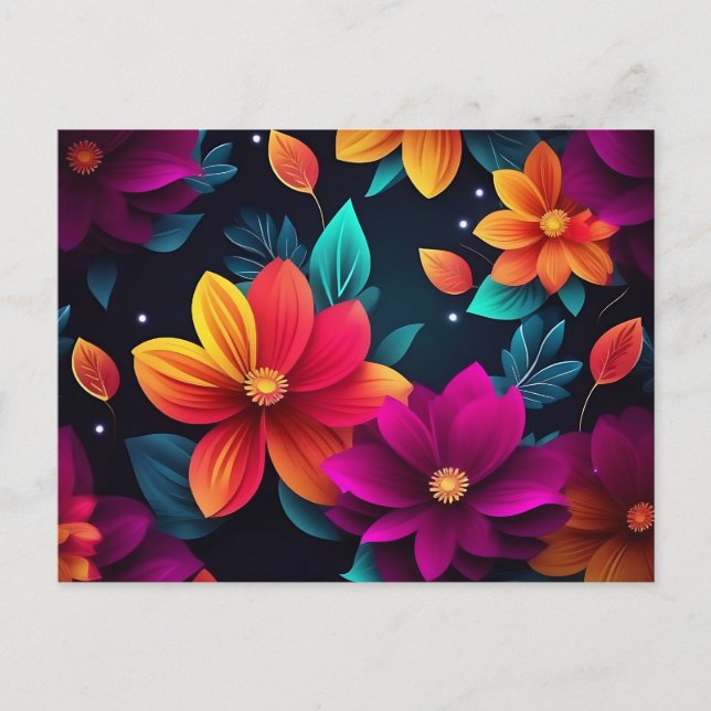 Lebhafte Neon-Blume auf Dunkel Postkarte (Vorderseite)