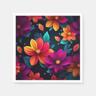 Lebhafte Neon-Blume auf Dunkel Serviette
