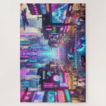 Lebhafte Neon Cyberpunk Cityscape Fantasy |
