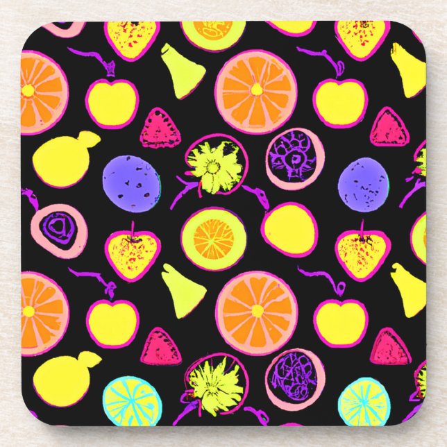 Lebhafte Neon Fruits Artistry Getränkeuntersetzer (Vorderseite)