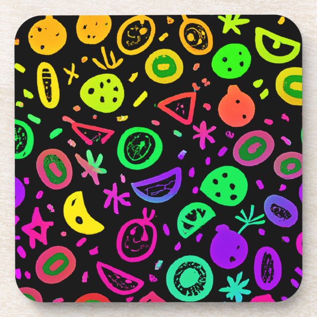 Lebhafte Neon Fruits Muster Kunst Getränkeuntersetzer (Vorderseite)