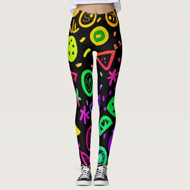 Lebhafte Neon Fruits Muster Kunst Leggings (Vorderseite)