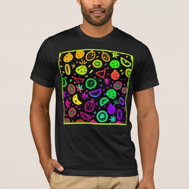 Lebhafte Neon Fruits Muster Kunst T-Shirt (Vorderseite)