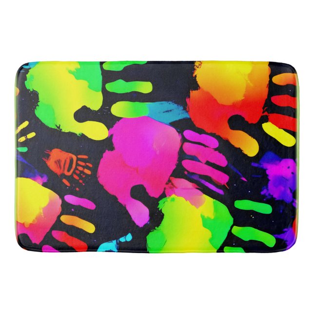 Lebhafte Neon Handprint Art Badematte (Vorderseite)