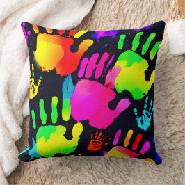 Lebhafte Neon Handprint Art Kissen