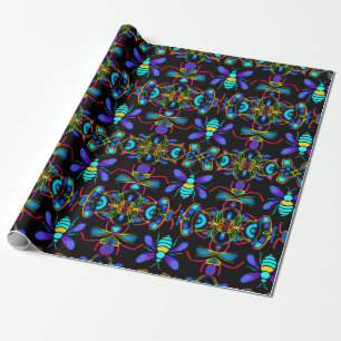 Lebhafte Neon Honeybee mit Abstraktem Hexagonal Geschenkpapier