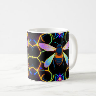 Lebhafte Neon Honeybee mit Abstraktem Hexagonal Kaffeetasse
