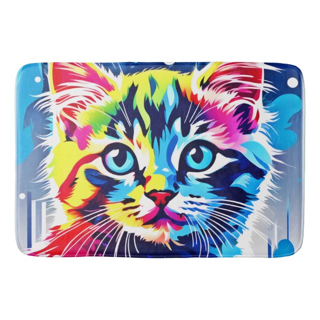 Lebhafte Neon Kitty Art Badematte (Vorderseite)