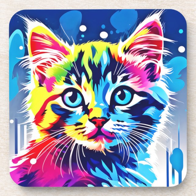 Lebhafte Neon Kitty Art Getränkeuntersetzer (Vorderseite)