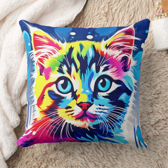 Lebhafte Neon Kitty Art Kissen (Decke)