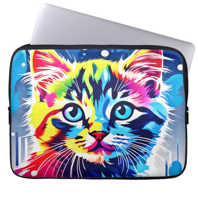 Lebhafte Neon Kitty Art Laptopschutzhülle (Vorderseite)