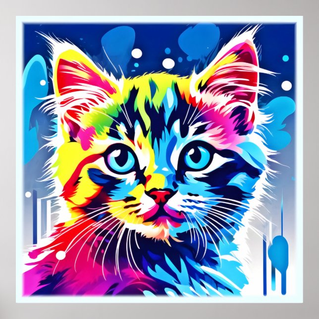 Lebhafte Neon Kitty Art Poster (Vorne)